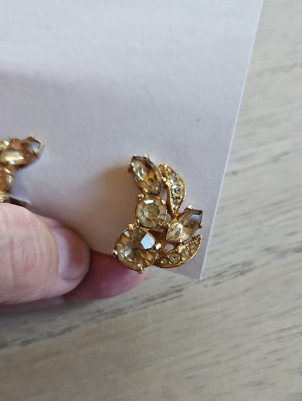EISENBERG ICE Gold Tone Champagne and Clear Rhinestone Curved Clip Earrings - Picture 4 of 7